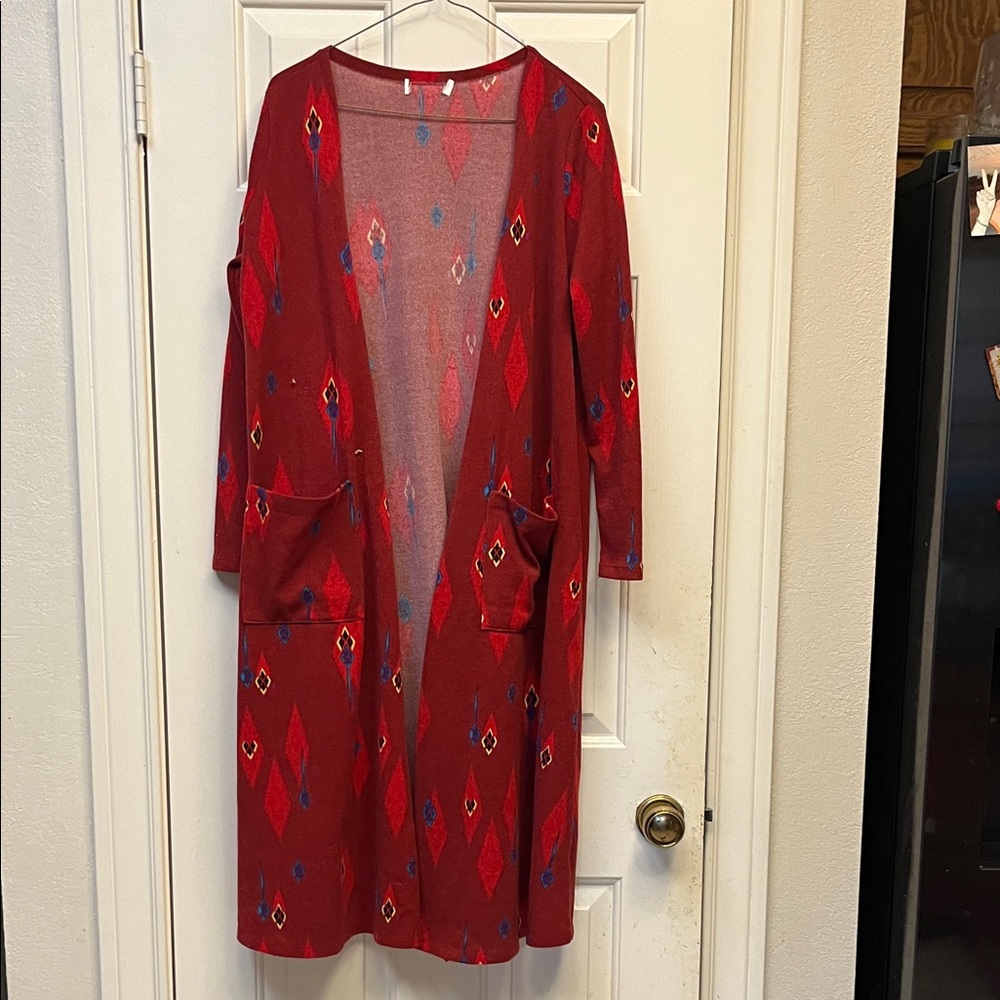 Long Red Patterned Women's Sweater jacket M